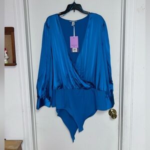 Teal Satin Bodysuit from Future Collective, NWT,